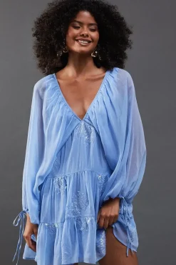 Sequin Embellished Volume Sleeve Mini Smock Dress