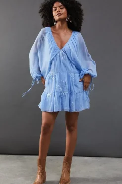 Sequin Embellished Volume Sleeve Mini Smock Dress