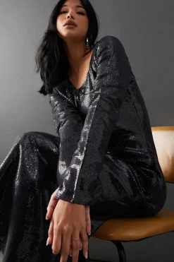 Sequin Keyhole Tie Front Midi Dress