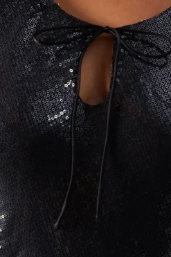 Sequin Keyhole Tie Front Midi Dress