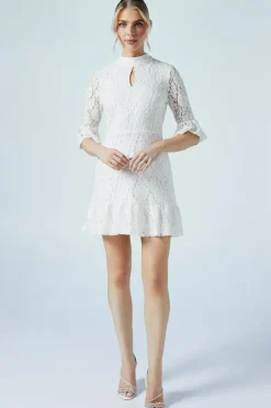 Sequin Lace High Neck Bridal Mini Dress