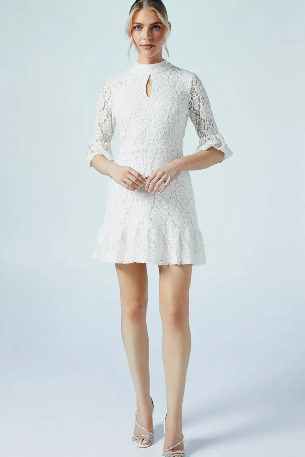 Sequin Lace High Neck Bridal Mini Dress