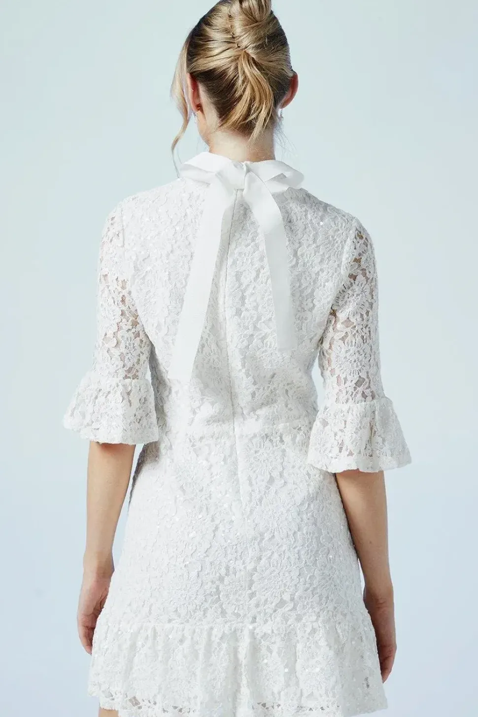 Sequin Lace High Neck Bridal Mini Dress