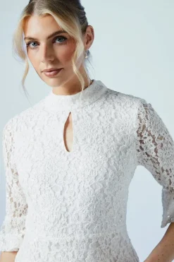 Sequin Lace High Neck Bridal Mini Dress