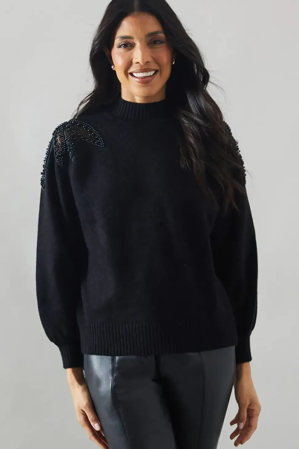 Sequin Leaf Shoulder Detail Jumper