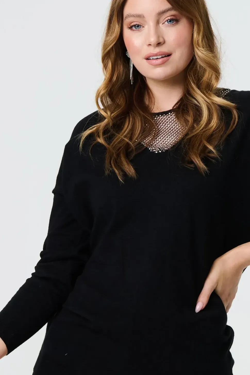 Sequin Mesh V-Neck Knitted Top