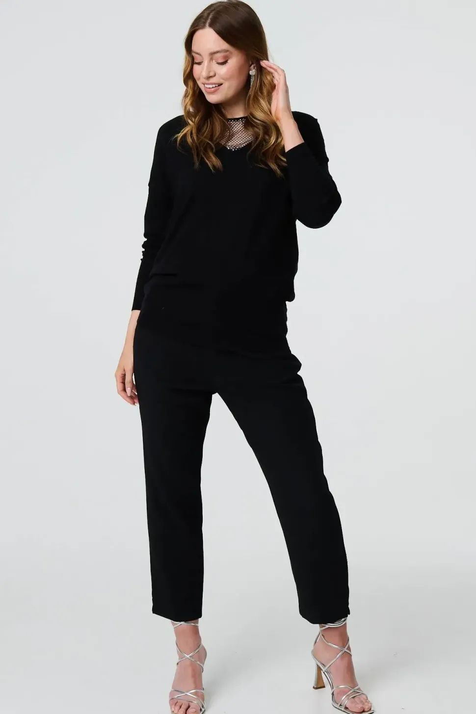 Sequin Mesh V-Neck Knitted Top