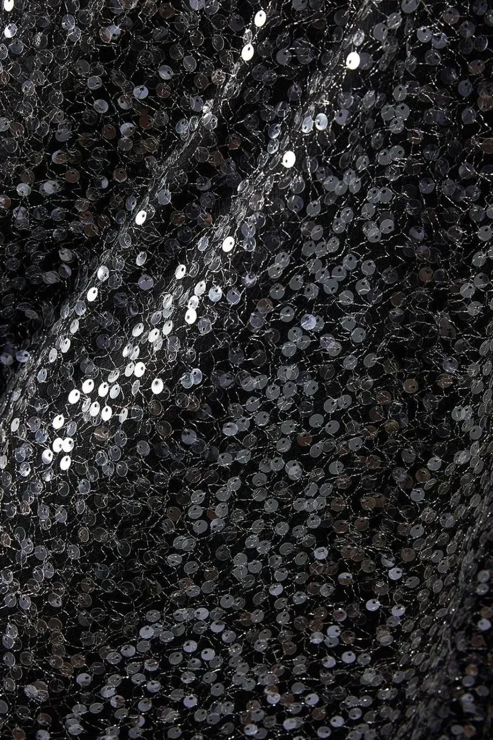 Sequin Mesh V Neck Trapeze Midi Dress