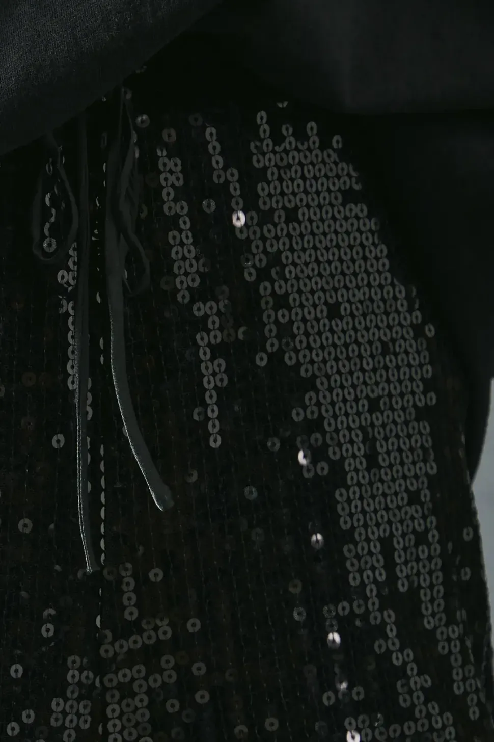 Sequin Mid Rise Elastic Waist Wide Leg Trouser