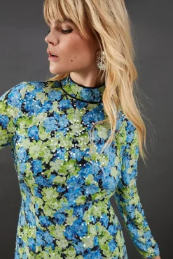 Sequin Open Back High Neck Mini Dress