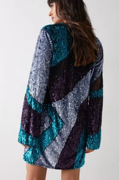 Sequin Panel Cut Out Mini Dress