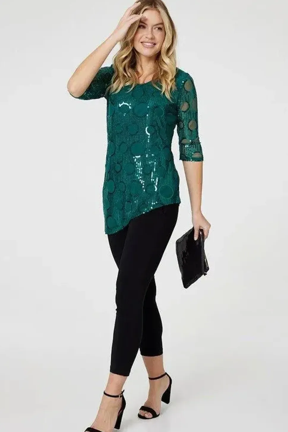 Sequin Polka Dot Asymmetric Top