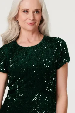 Sequin Short Sleeve Shift Dress