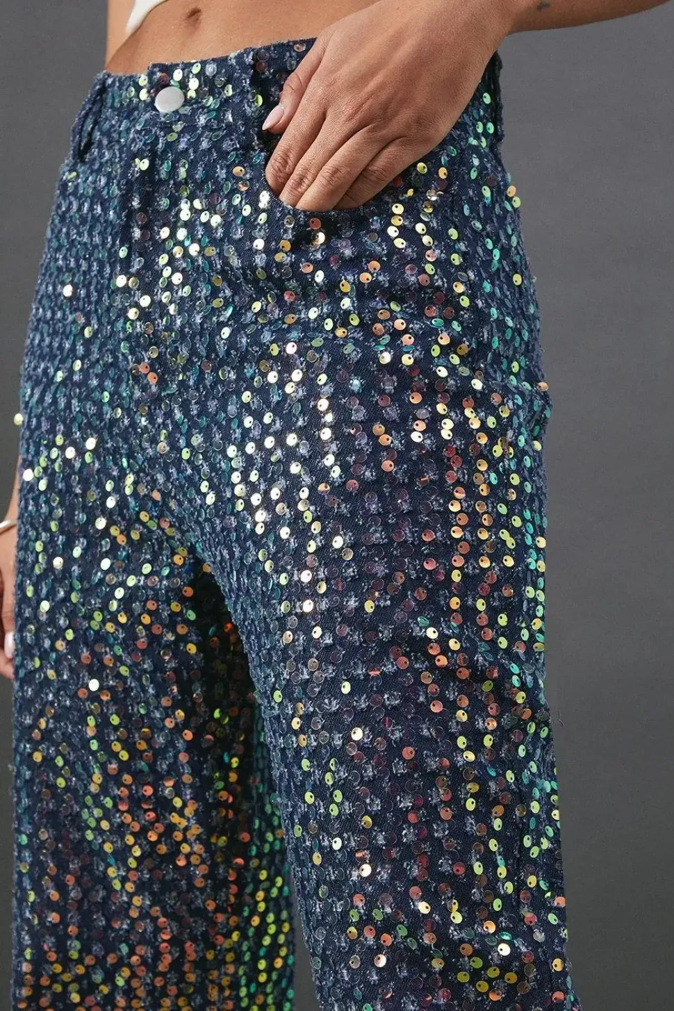 Sequin Straight Leg Denim Jeans