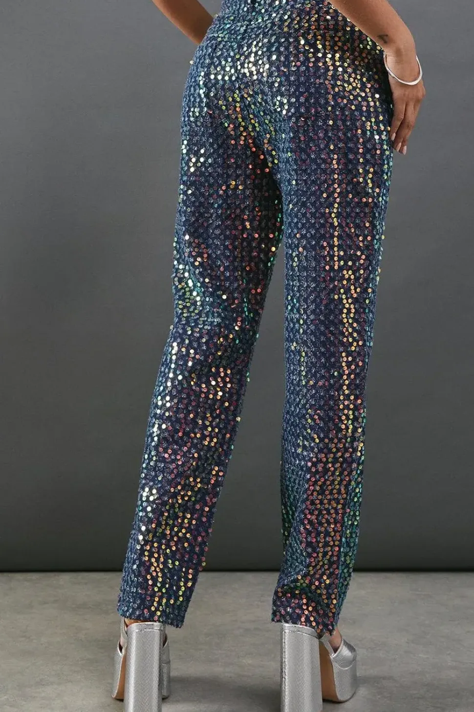 Sequin Straight Leg Denim Jeans
