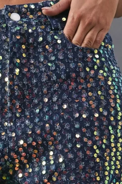 Sequin Straight Leg Denim Jeans