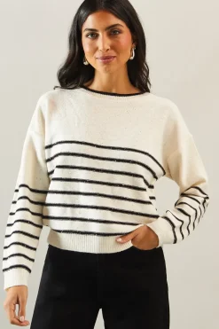 Sequin stripe crew neck jumper