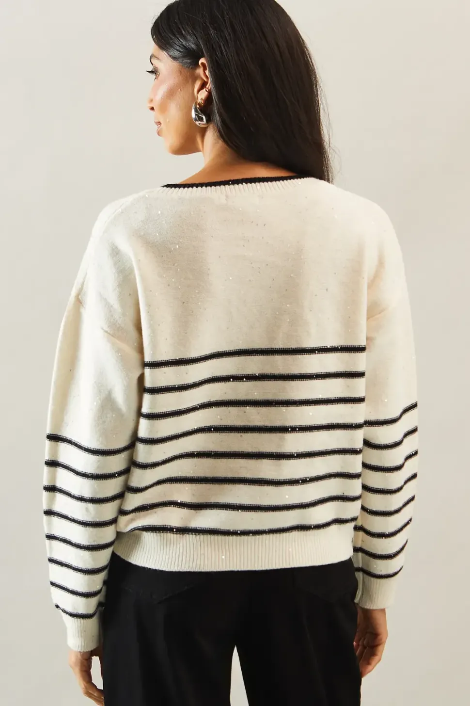 Sequin stripe crew neck jumper