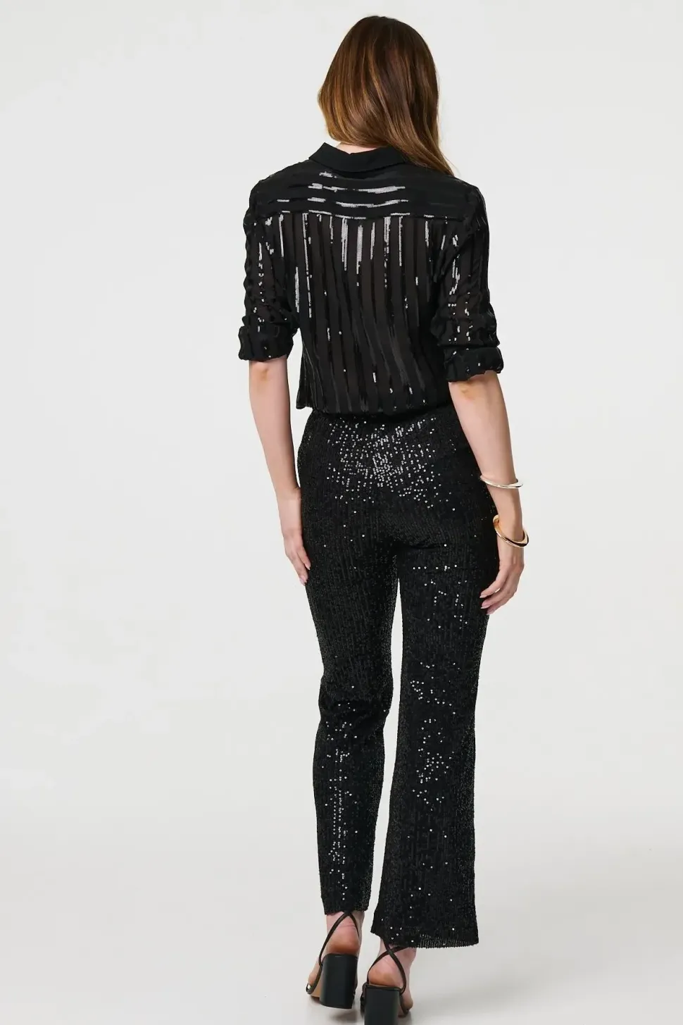Sequin Striped Sheer Long Sleeve Shirt