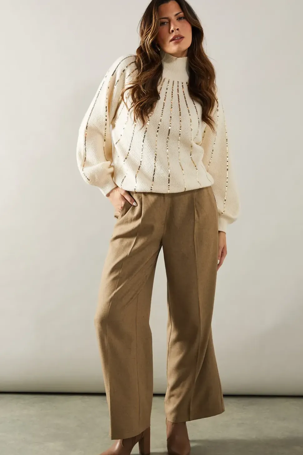 Sequin Stripe High Neck Jumper