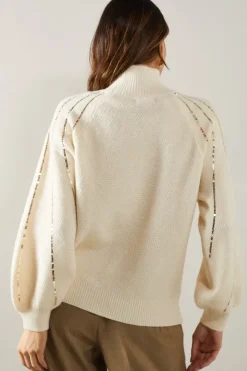 Sequin Stripe High Neck Jumper