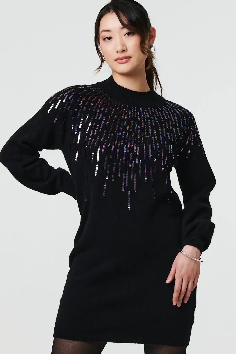 Sequin Stripe Long Sleeve Knit Mini Dress
