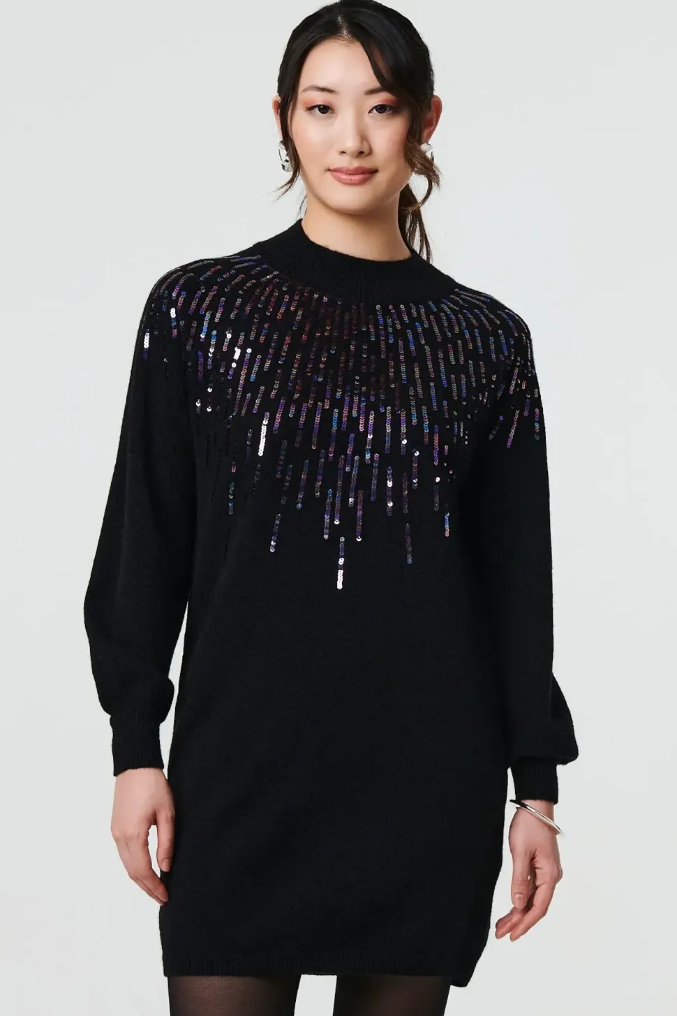 Sequin Stripe Long Sleeve Knit Mini Dress