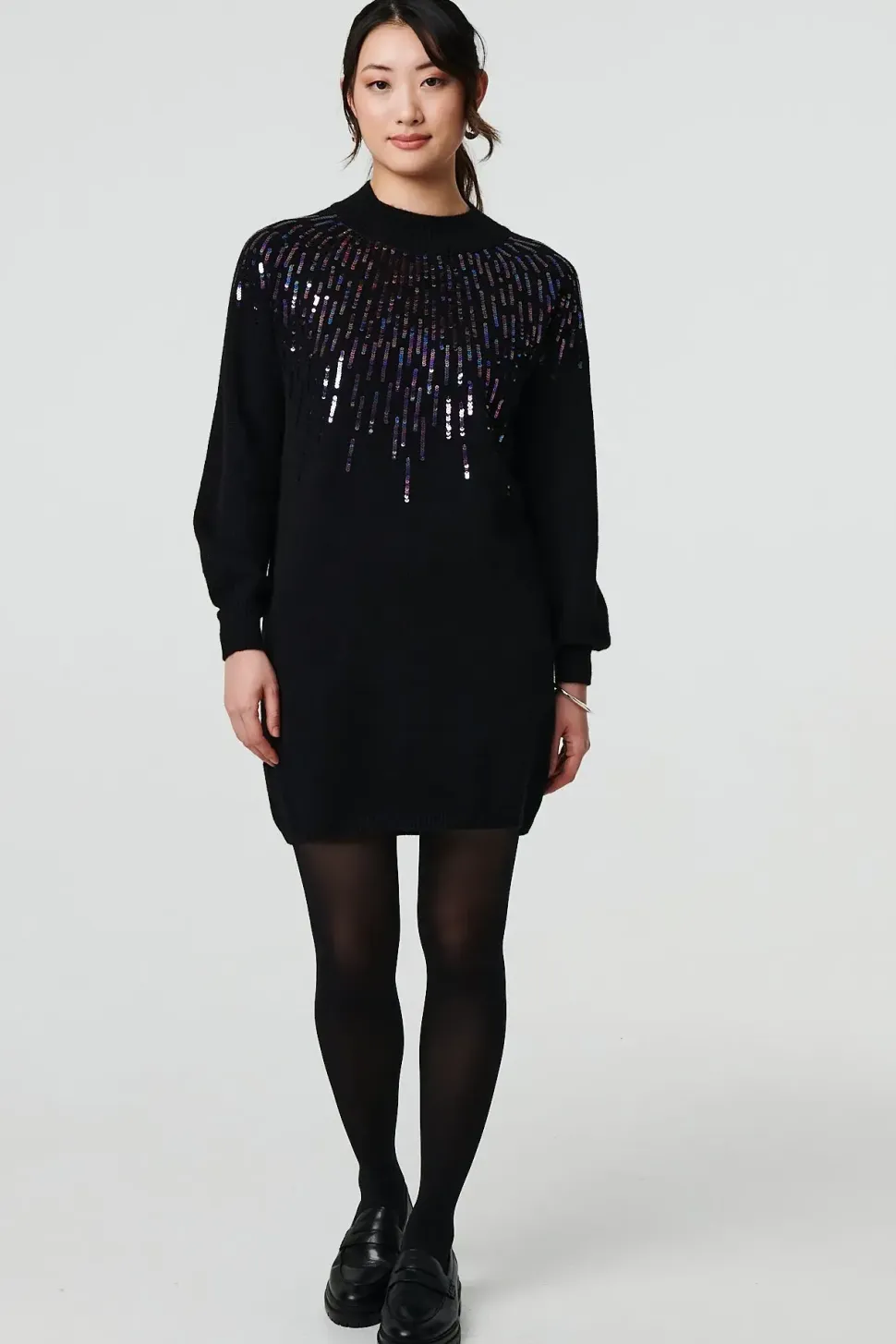 Sequin Stripe Long Sleeve Knit Mini Dress