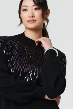 Sequin Stripe Long Sleeve Knit Mini Dress