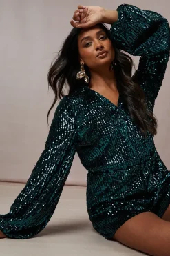 Sequin Stripe Wrap Playsuit