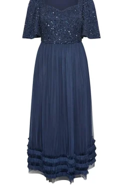 Sequin Sweetheart Ruffle Maxi Dress