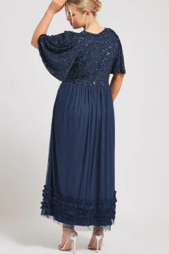 Sequin Sweetheart Ruffle Maxi Dress