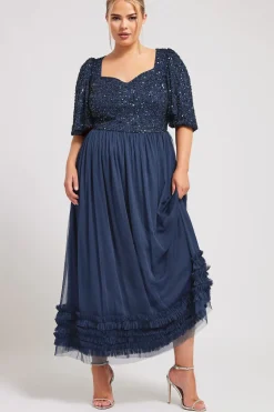 Sequin Sweetheart Ruffle Maxi Dress