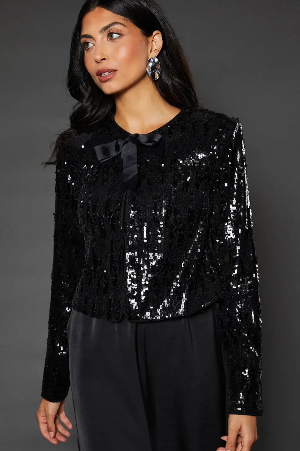 Sequin Tie Detail Jacket