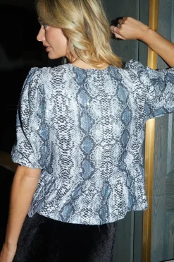 Sequin Tie Front Smock Blouse