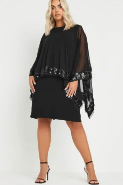 Sequin Trim Cape Dress