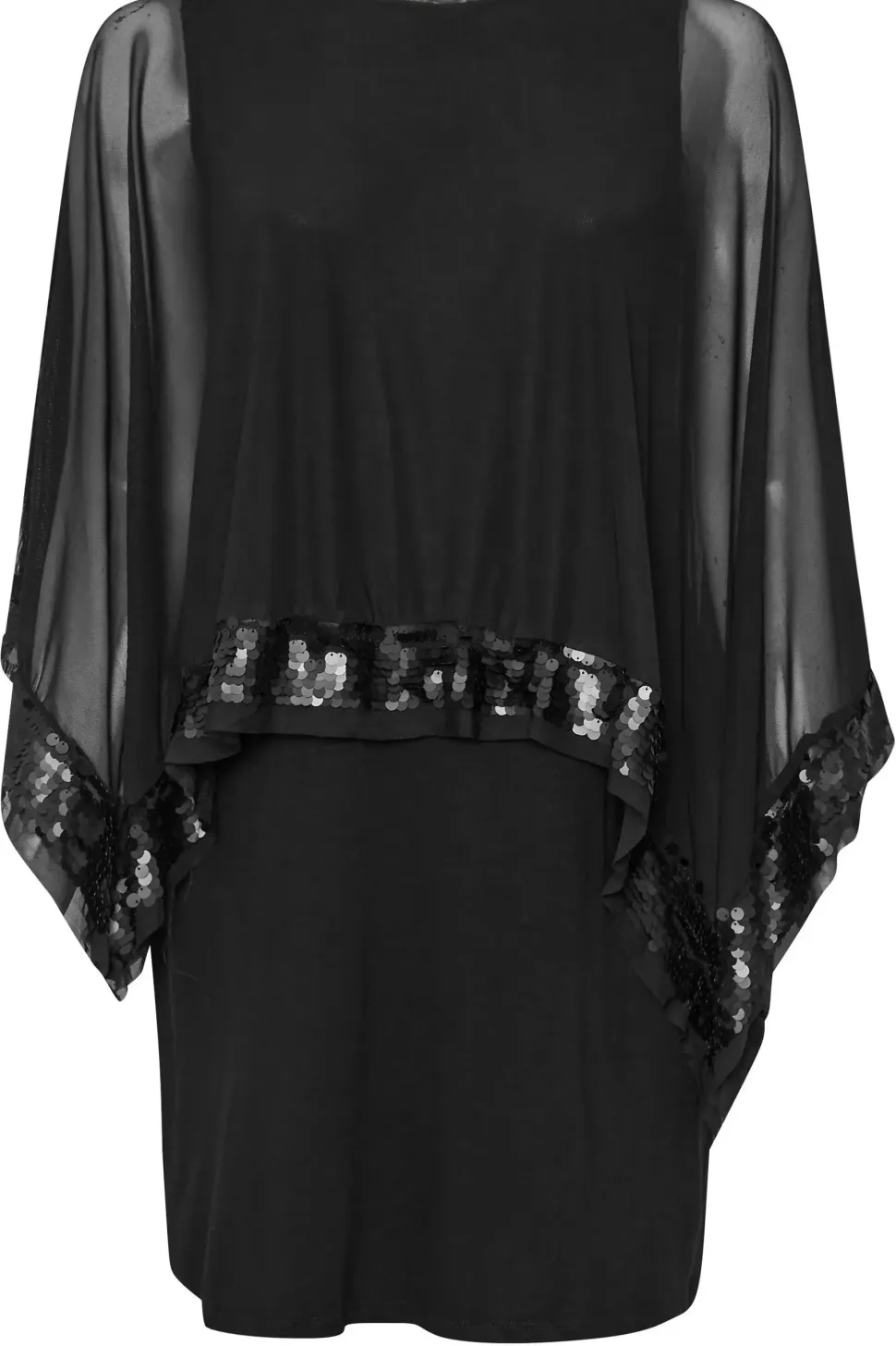 Sequin Trim Cape Dress