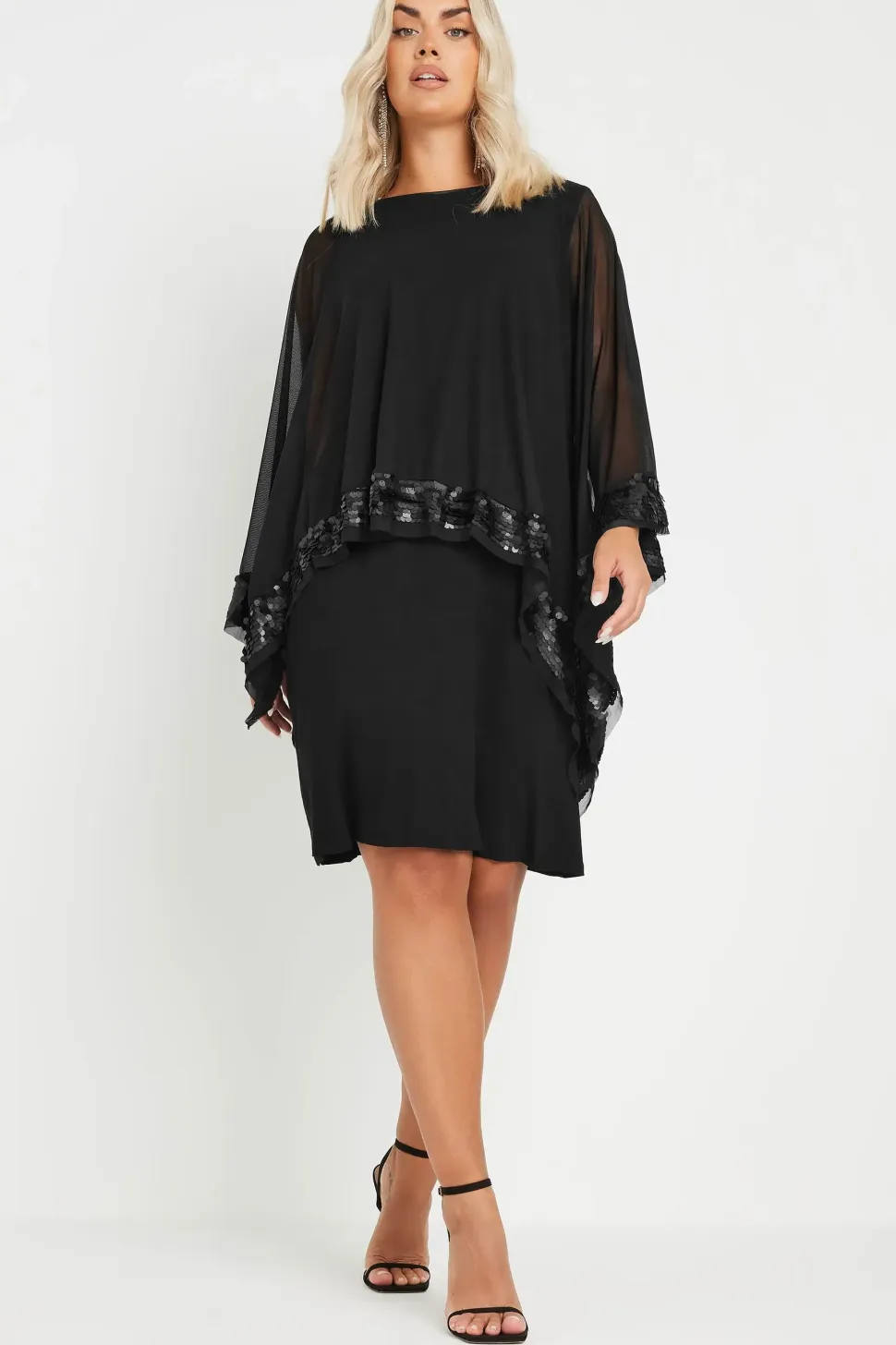 Sequin Trim Cape Dress