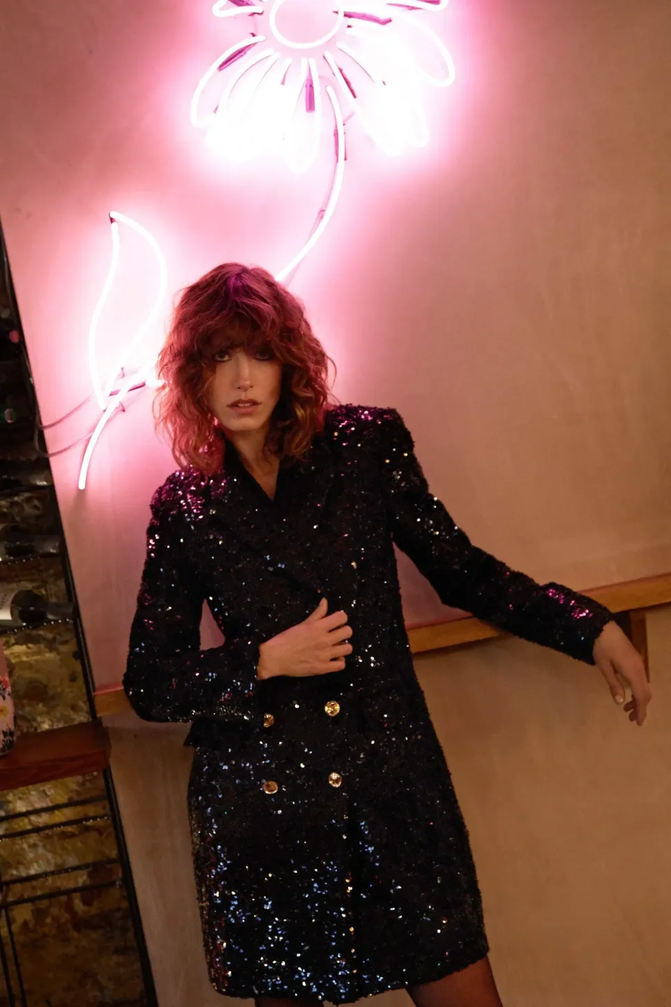Sequin Tweed Double Breasted Blazer Dress