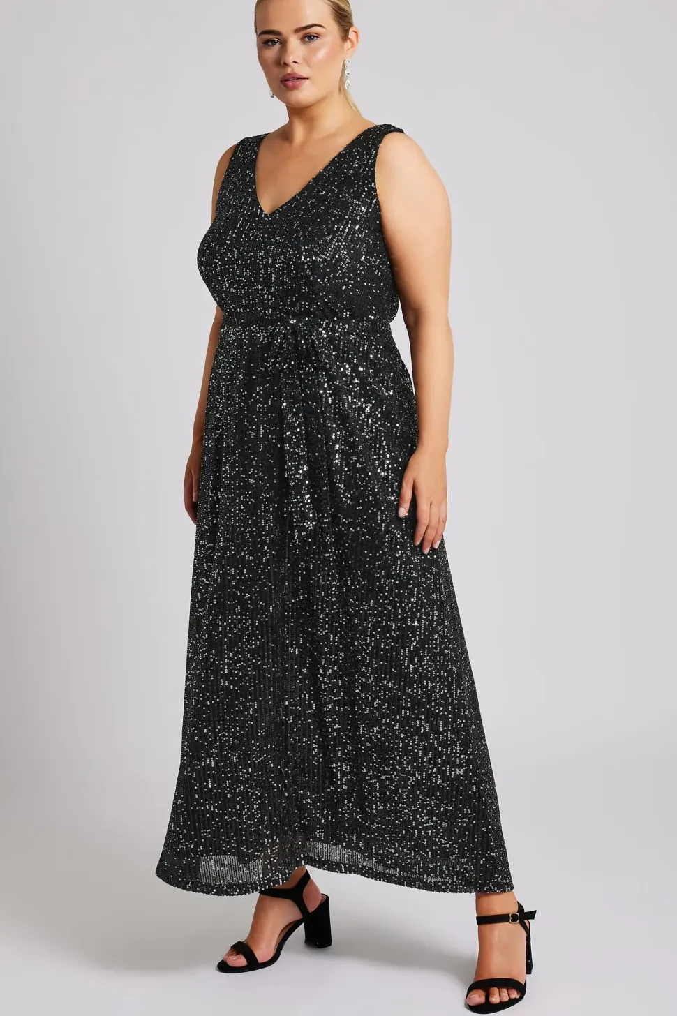 Sequin V-Neck Maxi Dress