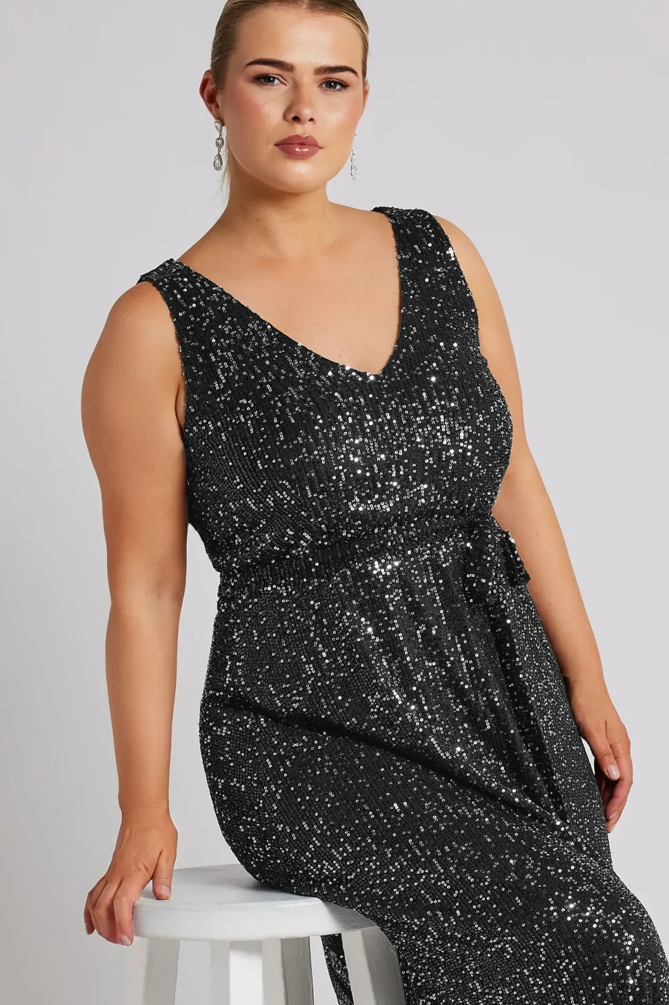 Sequin V-Neck Maxi Dress