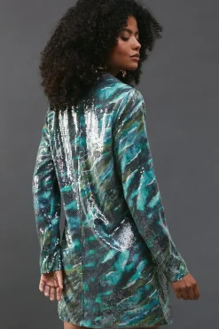 Sequin Wrap Mini Shirt Dress