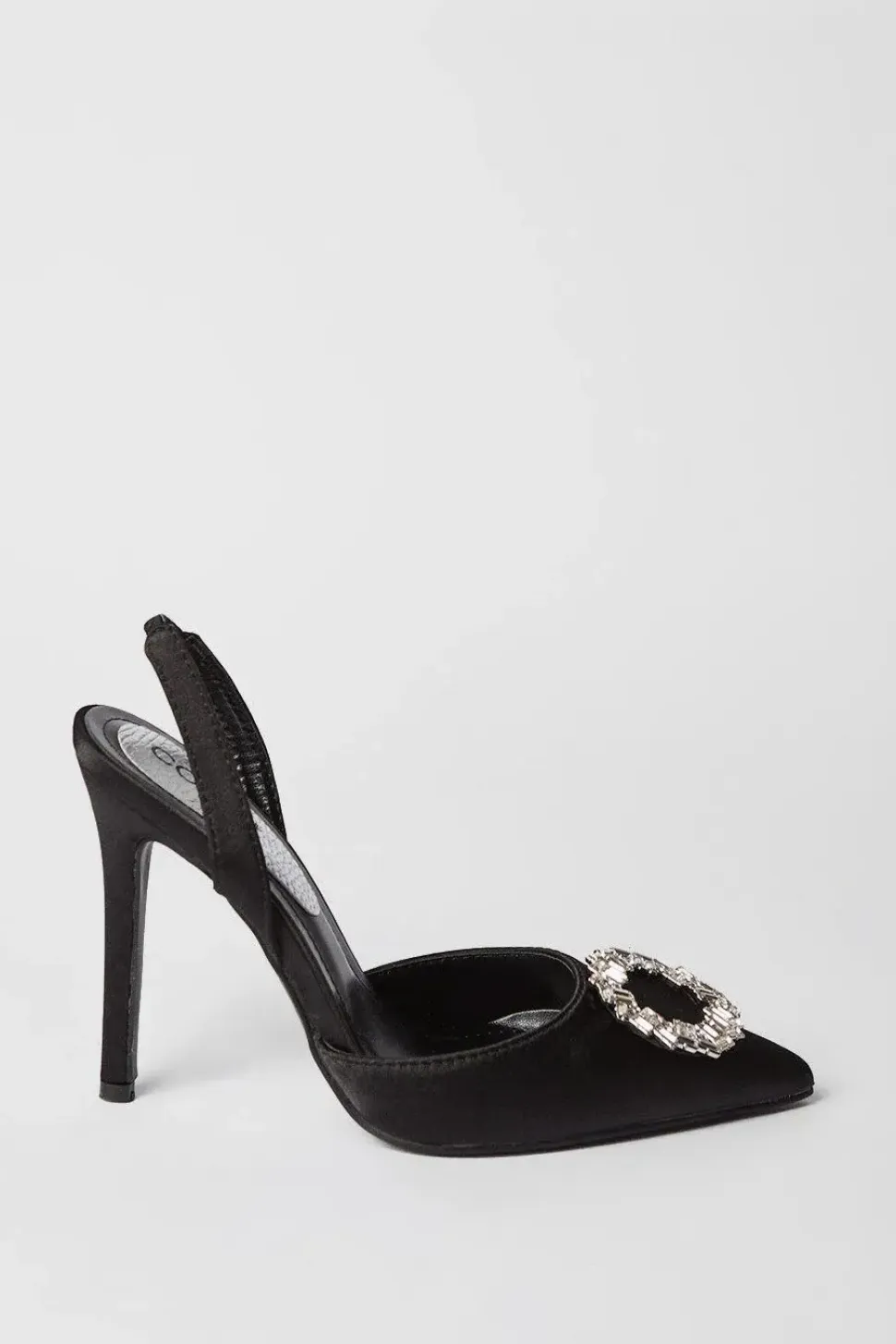 Serenity Satin Brooch Detail High Heel Slingback Court Shoes