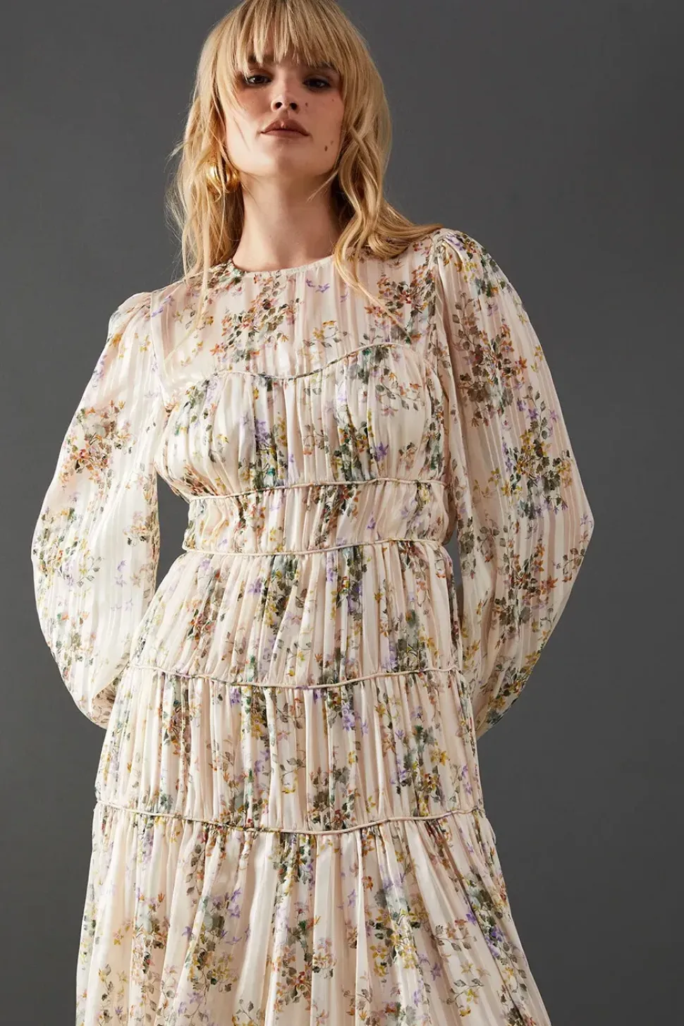Shadow Satin Stripe Piping Detail Midi Dress