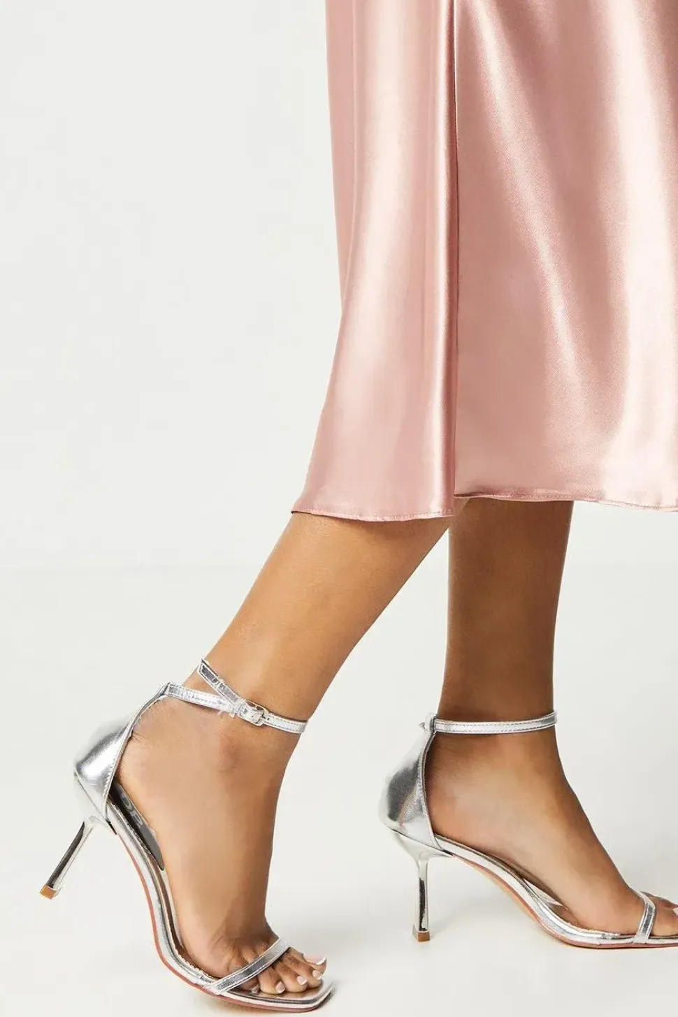 Shantal Metallic Square Toe Barely-there Strappy High Heeled Sandals