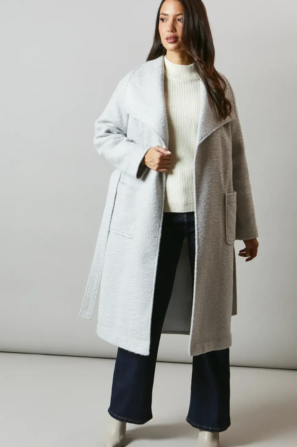 Shawl Collar Patch Pocket Belted Coat