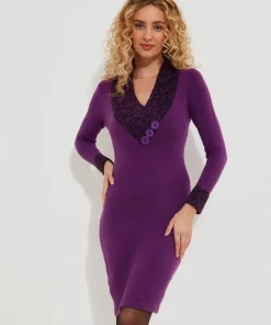 Shawl Neck Button Detail Jumper Dress