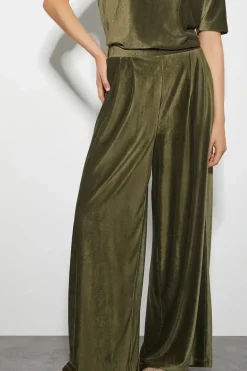 Shay Rib Velour Wide Leg Trousers Green