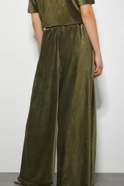 Shay Rib Velour Wide Leg Trousers Green