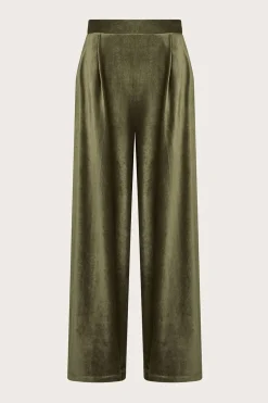Shay Rib Velour Wide Leg Trousers Green